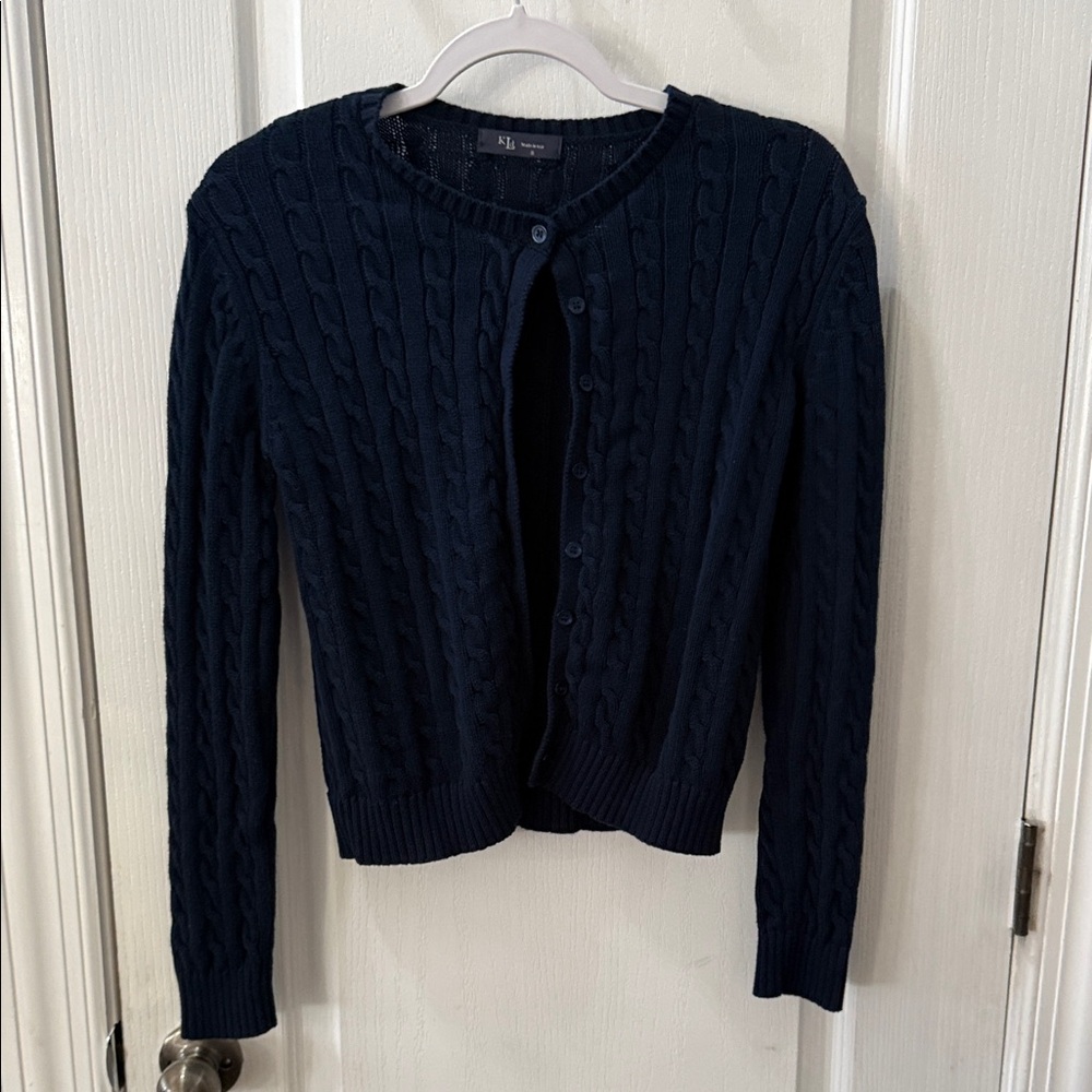 Classic Navy Cable Knit Cardigan